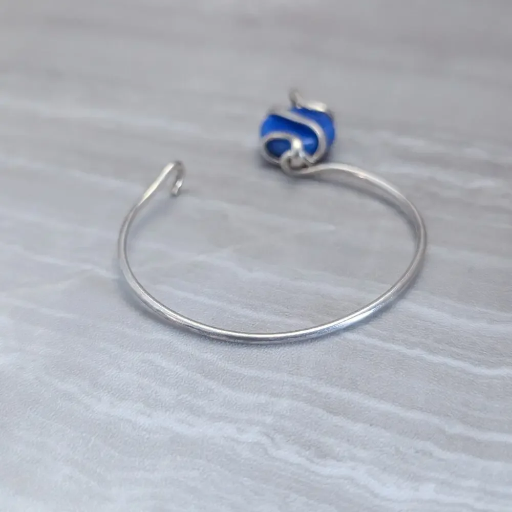 Vintage Bracelet / Bangle - Silver Tone with Blue Charm - Fair Condition